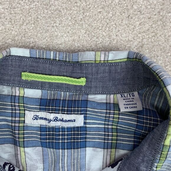 Tommy Bahama Blue Palapa Plaid Size XL Seagrove Floral Button Up - Picture 10 of 14